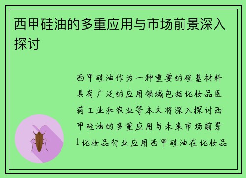 西甲硅油的多重应用与市场前景深入探讨